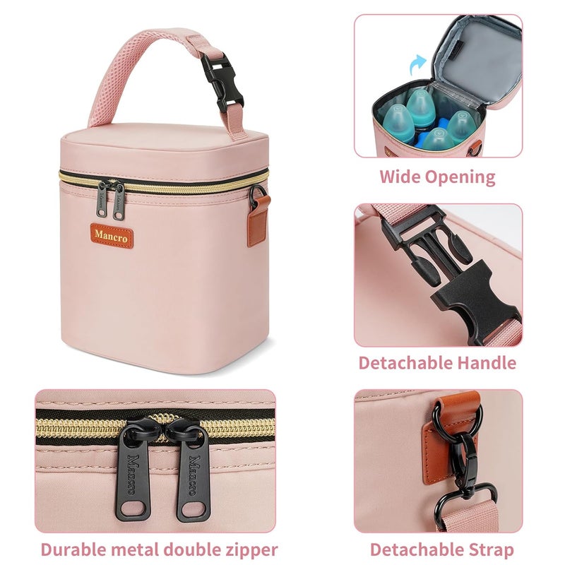 Mancro Baby Bottle Bag for Breastmilk, Breast Milk Cooler Bag with Ice Pack Fits 4 Milk Bottles Up to 9 Ounce with Adjustable Shoulder Strap, Lnsulation Breast Milk Cooler Travel Gifts, Pink - Image 4